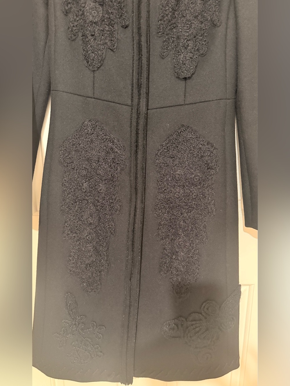 Prada Vintage F/W 2005 Black Wool Crochet Appliqué Coat IT 40 - Picture 4 of 9
